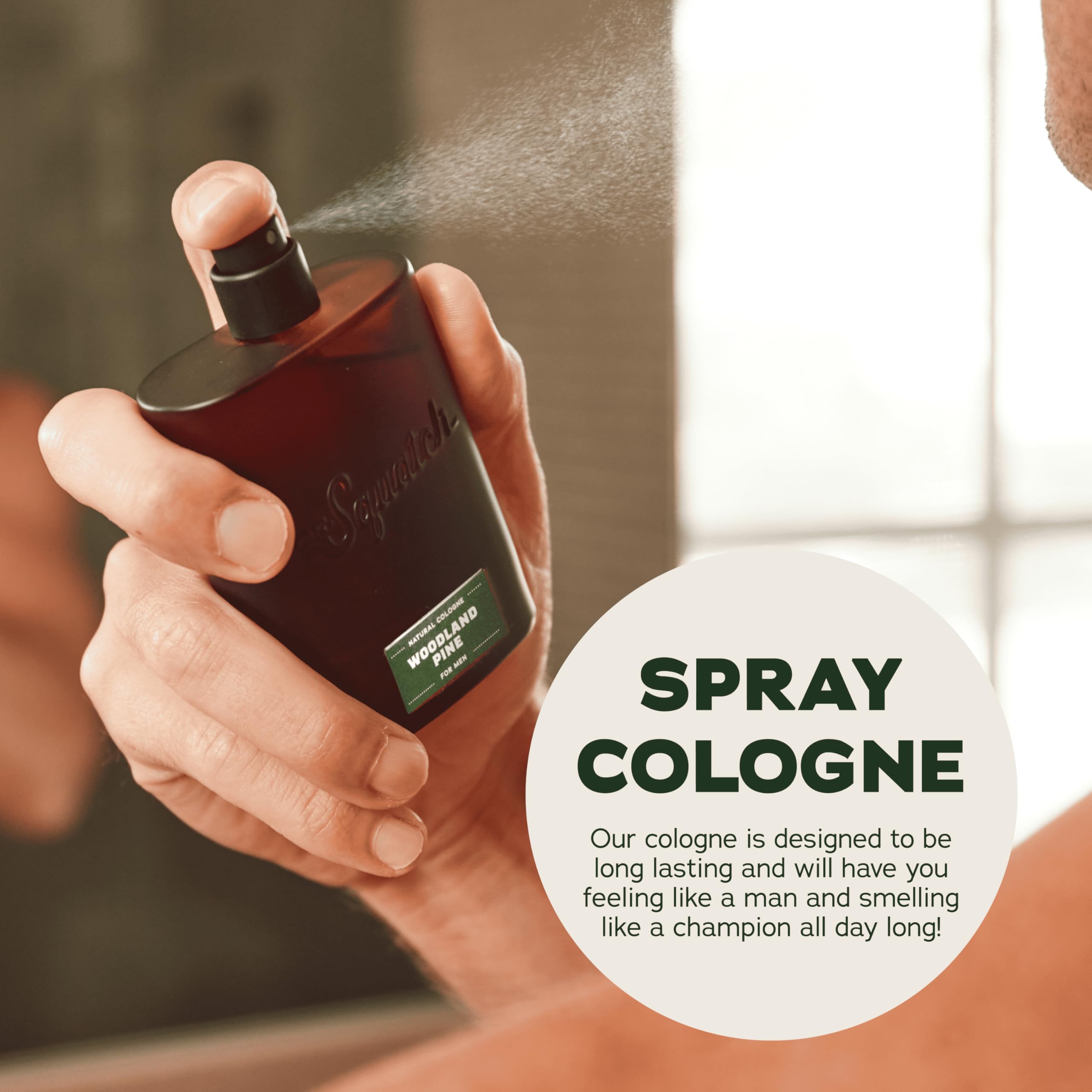 Applying Woodland Pine Cologne to pulse points for lasting aroma