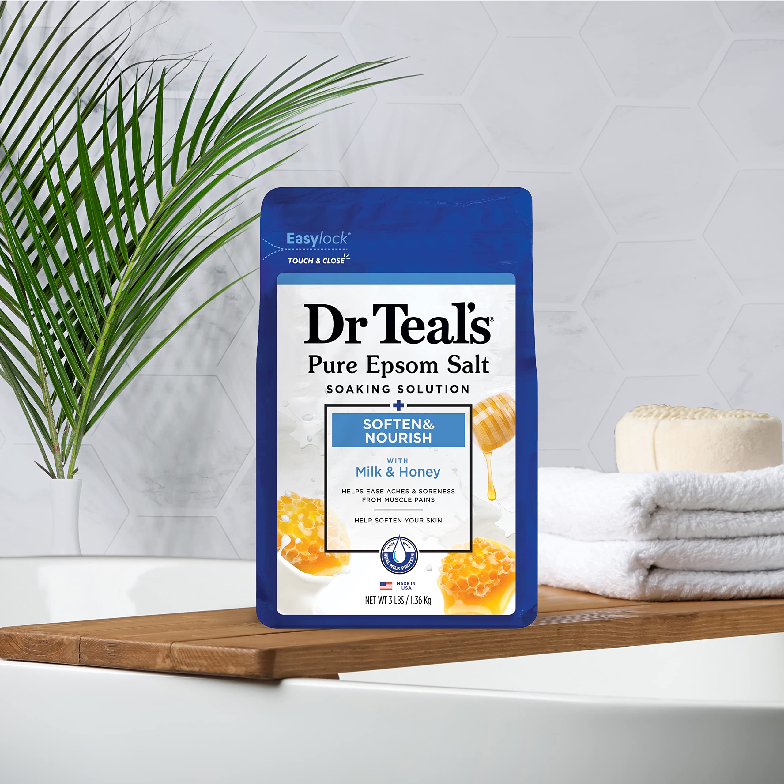 Dr Teal's bath-softening soak image showing smoother skin after use.