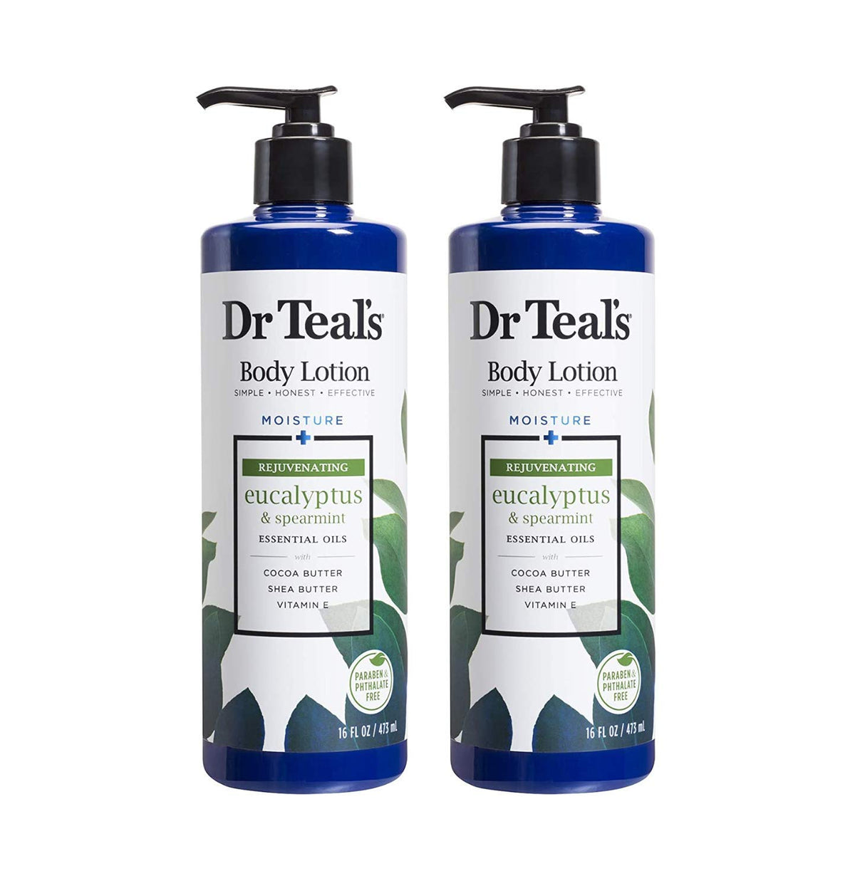 Dr Teal's body lotion bottle with eucalyptus-spearmint aroma for refreshing skin hydration