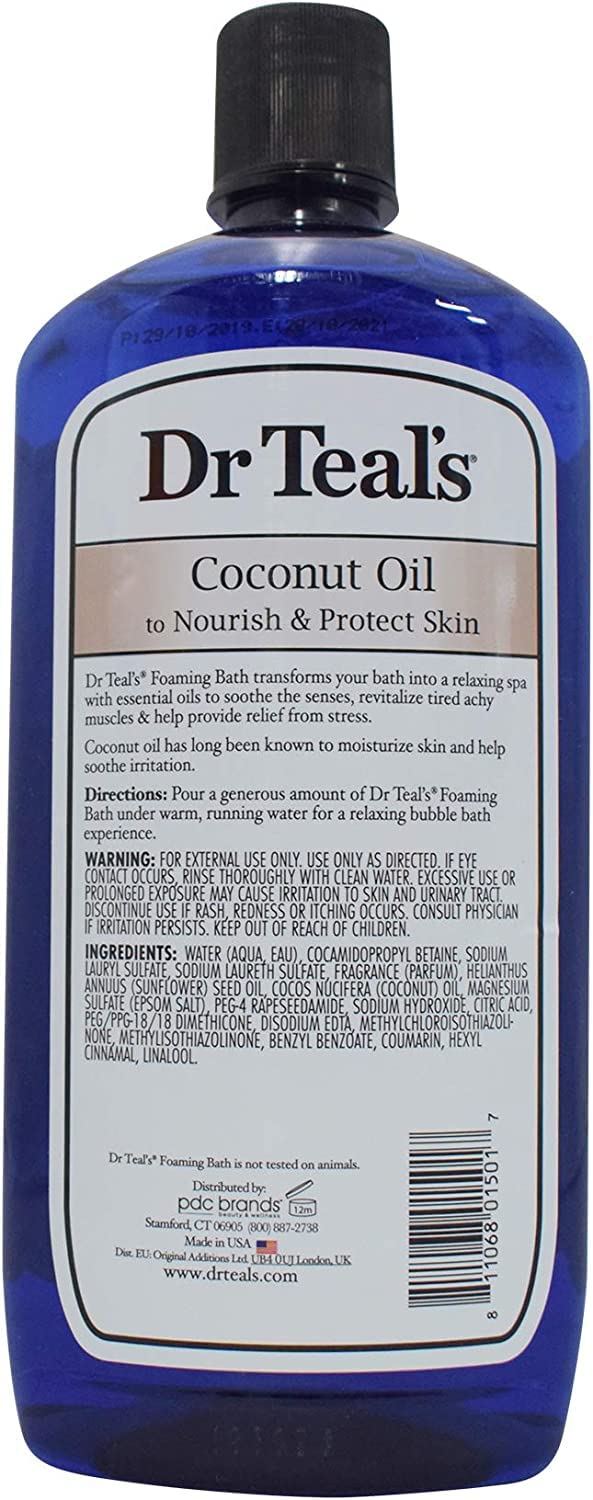 Dr Teal's Coconut Oil Foaming Bath demonstrates luxurious soft-lather for a spa-like soak.