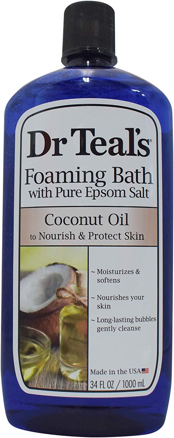 Dr Teal's Nourish & Protect Coconut Oil Foaming Bath promotes moisturized skin after a soak.