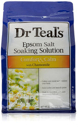 Dr Teal's Comfort Calm 3lb bag close-up highlights chamomile-scented salts for relaxing bath moments