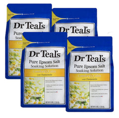 Dr Teal's Comfort Calm gift-set packaging shows four 3lb bags for at-home spa ritual