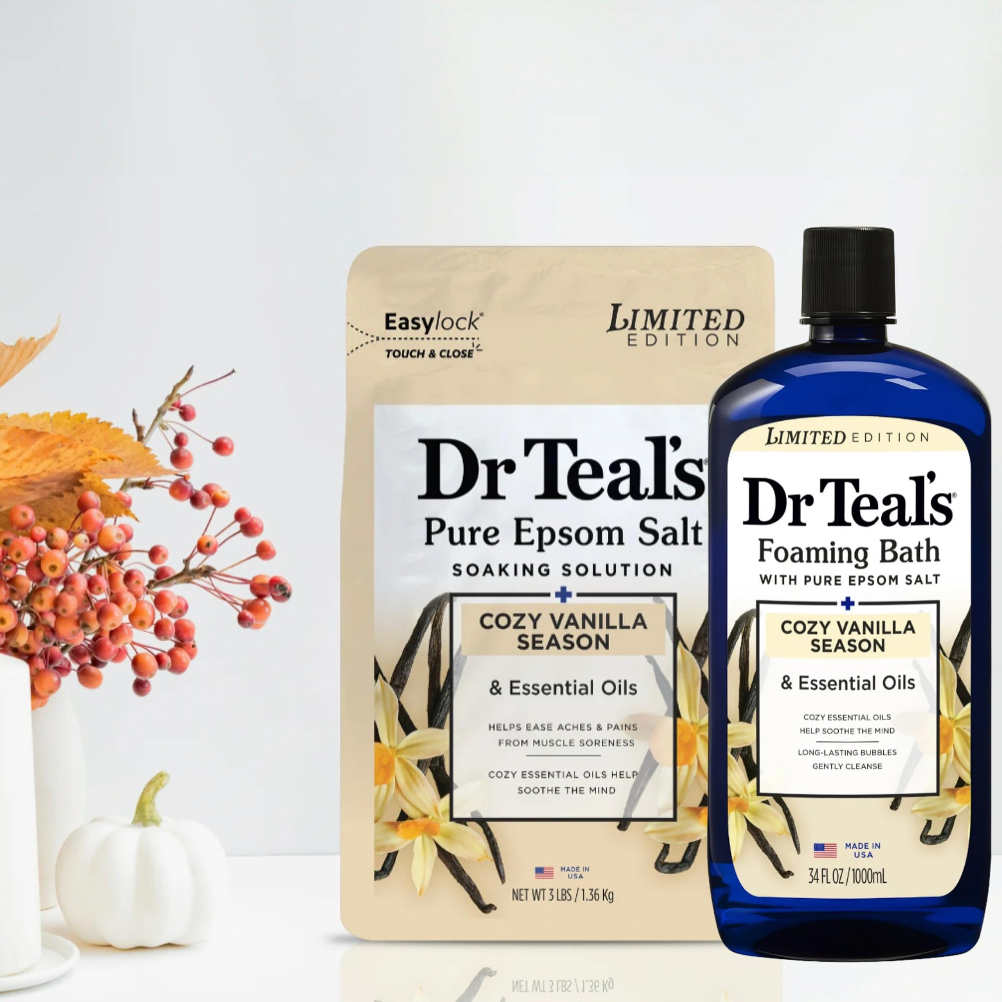 Dr Teal's Cozy Vanilla Season bath scene invites relaxation after a busy day.