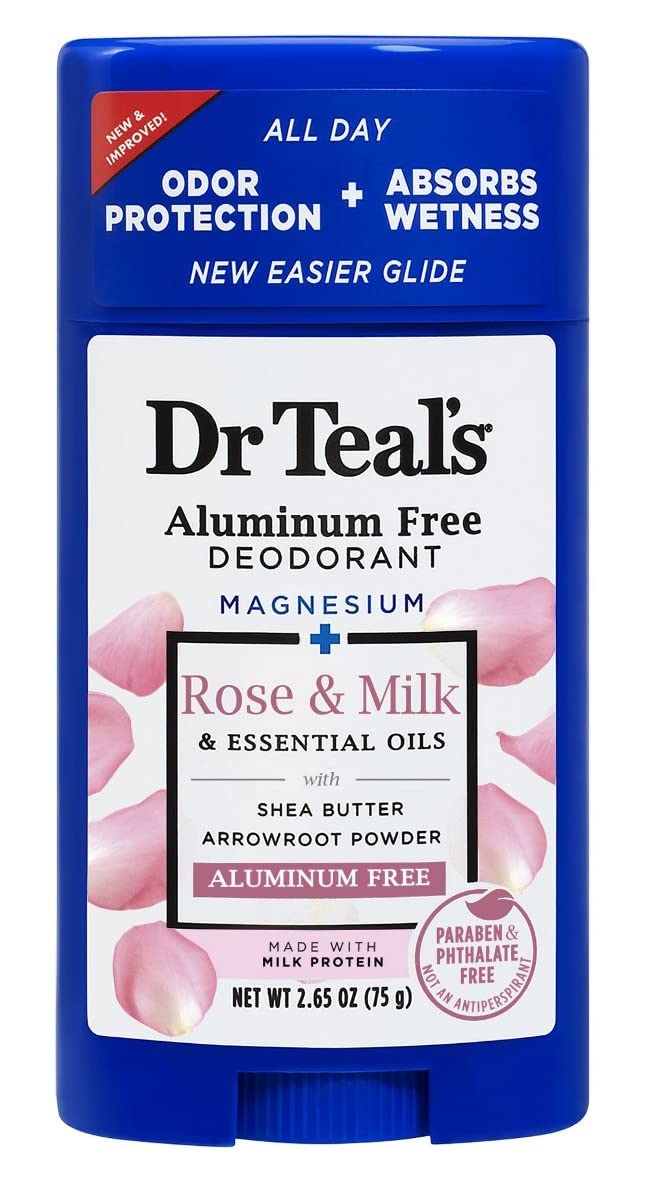 Dr Teals Rose & Milk deodorant tube with moisturizing oils for smooth skin
