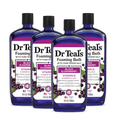 Dr Teal's Elderberry Foaming Bath bottle promotes a calming aromatherapy experience.