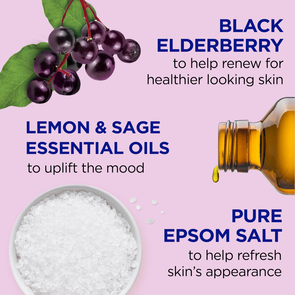 Dr Teal's Elderberry Foaming Bath bubbles enhance relaxation during a soak.