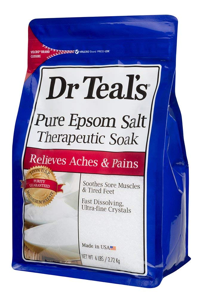Dr Teal's Epsom salt soak in bath supports relaxation and post-activity recovery.