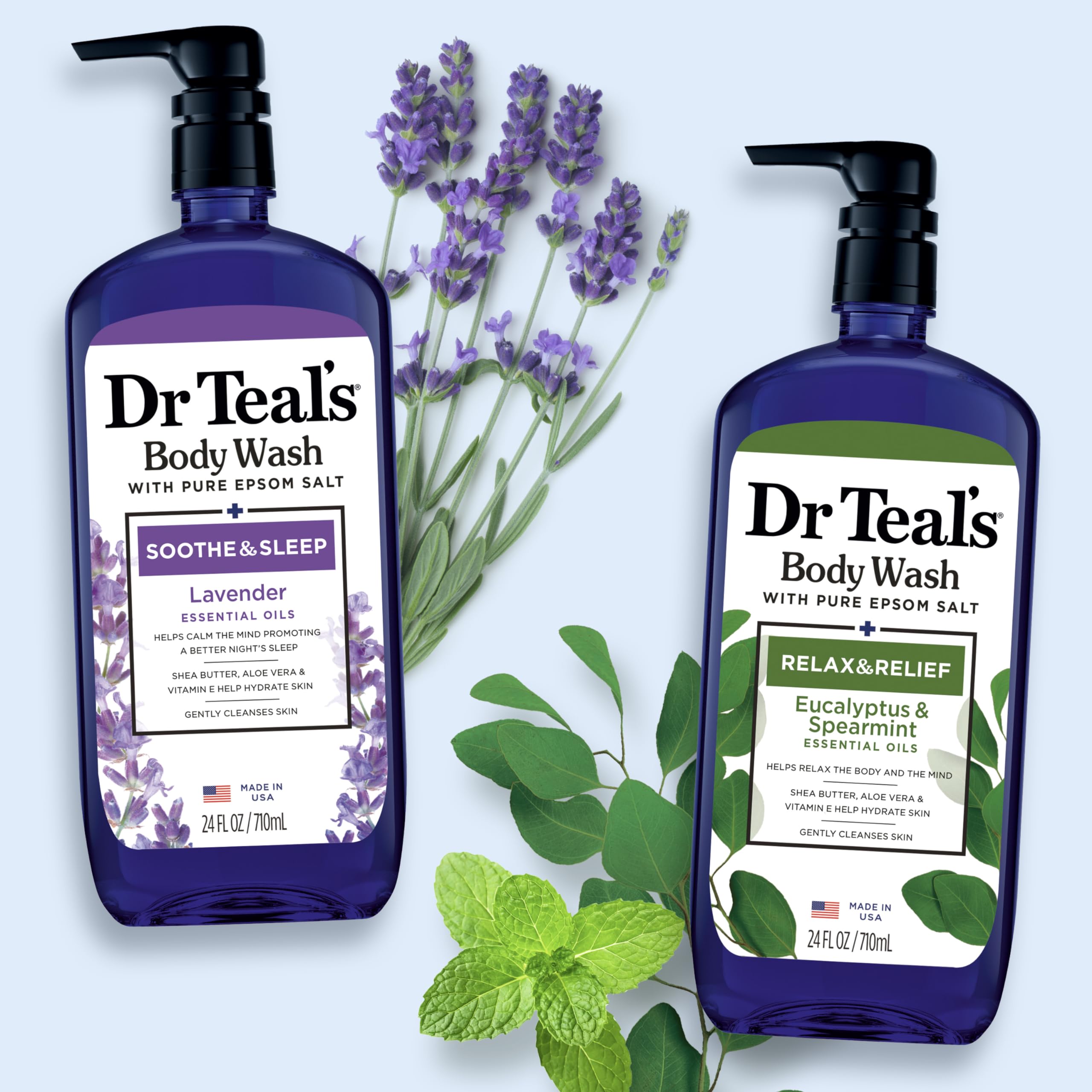 Dr Teal's Eucalyptus and Spearmint aroma release in shower setting.