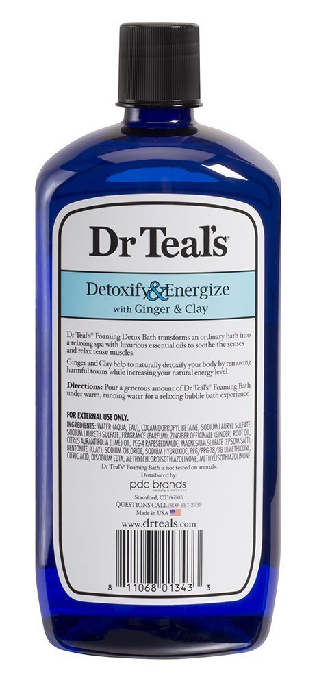 Dr Teal's Ginger & Clay foaming bath bottle blended with Epsom salt for muscle comfort.