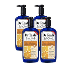 Dr Teal's Glow & Radiance body wash bottle with vitamin C and citrus oils for radiant skin.