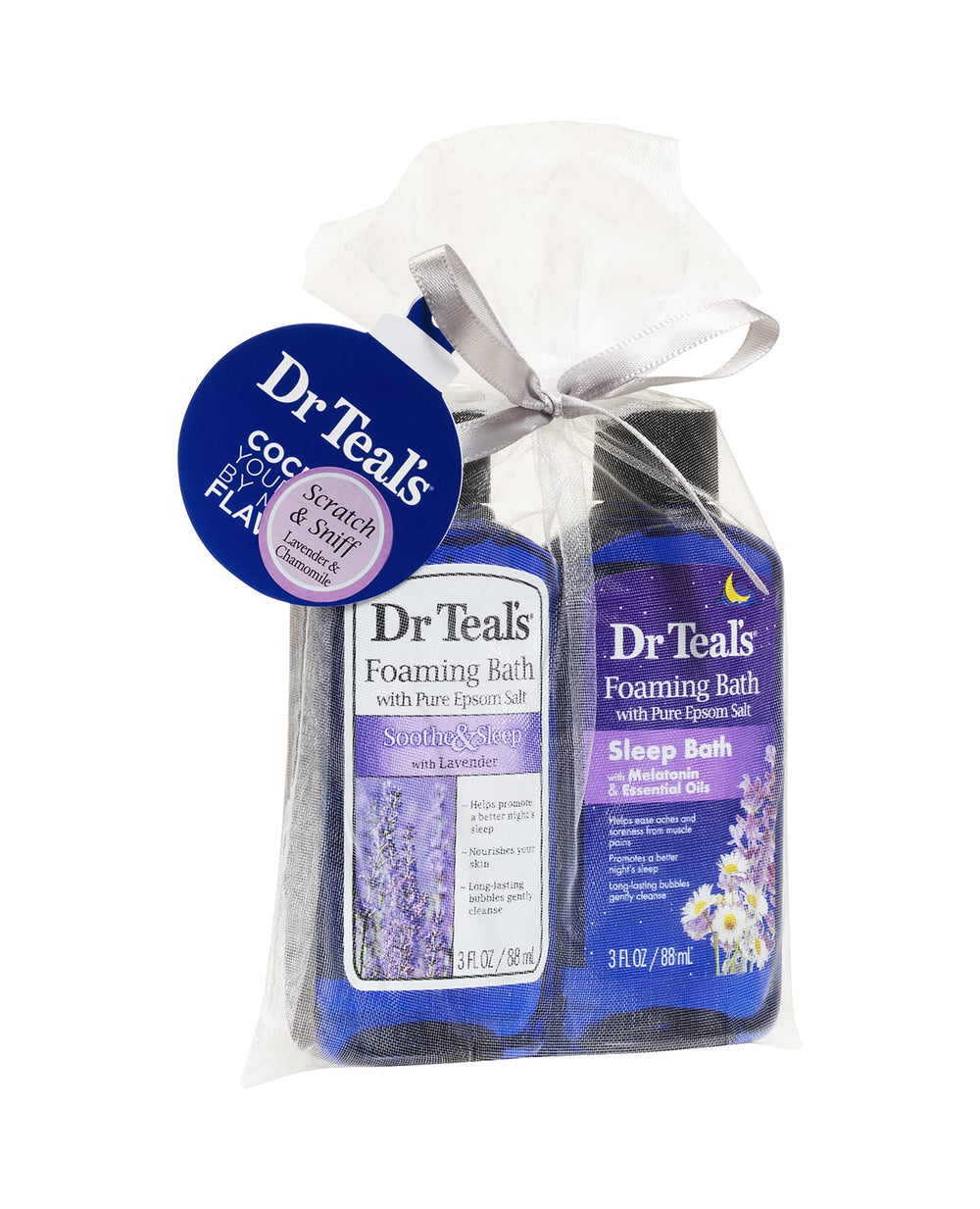 Dr Teal's Holiday Gift Combo Pack shown with tub and cozy ambiance for a relaxing evening bath.