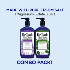 Dr Teal's Lavender Body Wash bottle close-up emphasizes soothing scent and color.