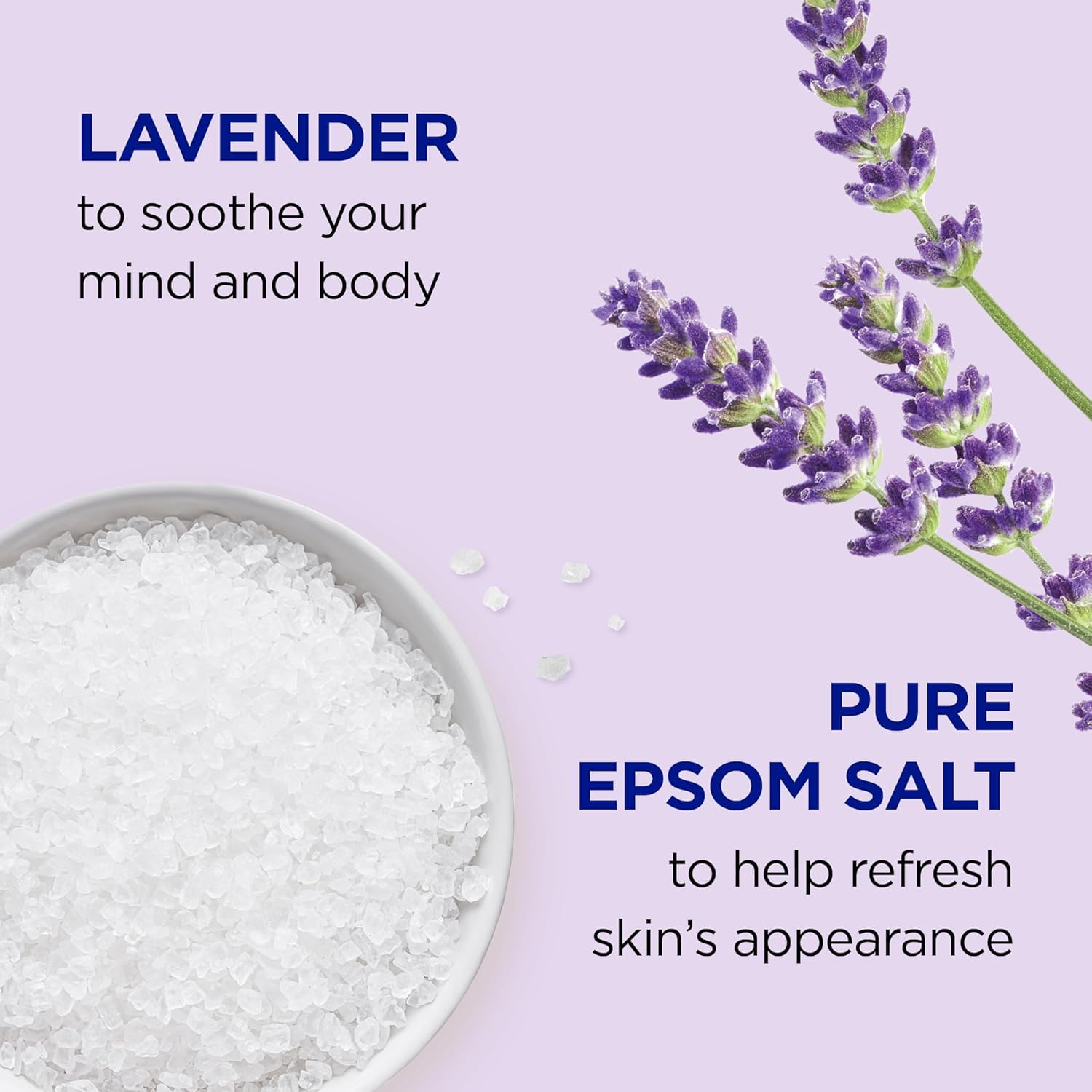 Dr Teal's lavender soak and bath in tub for soothing unwind.