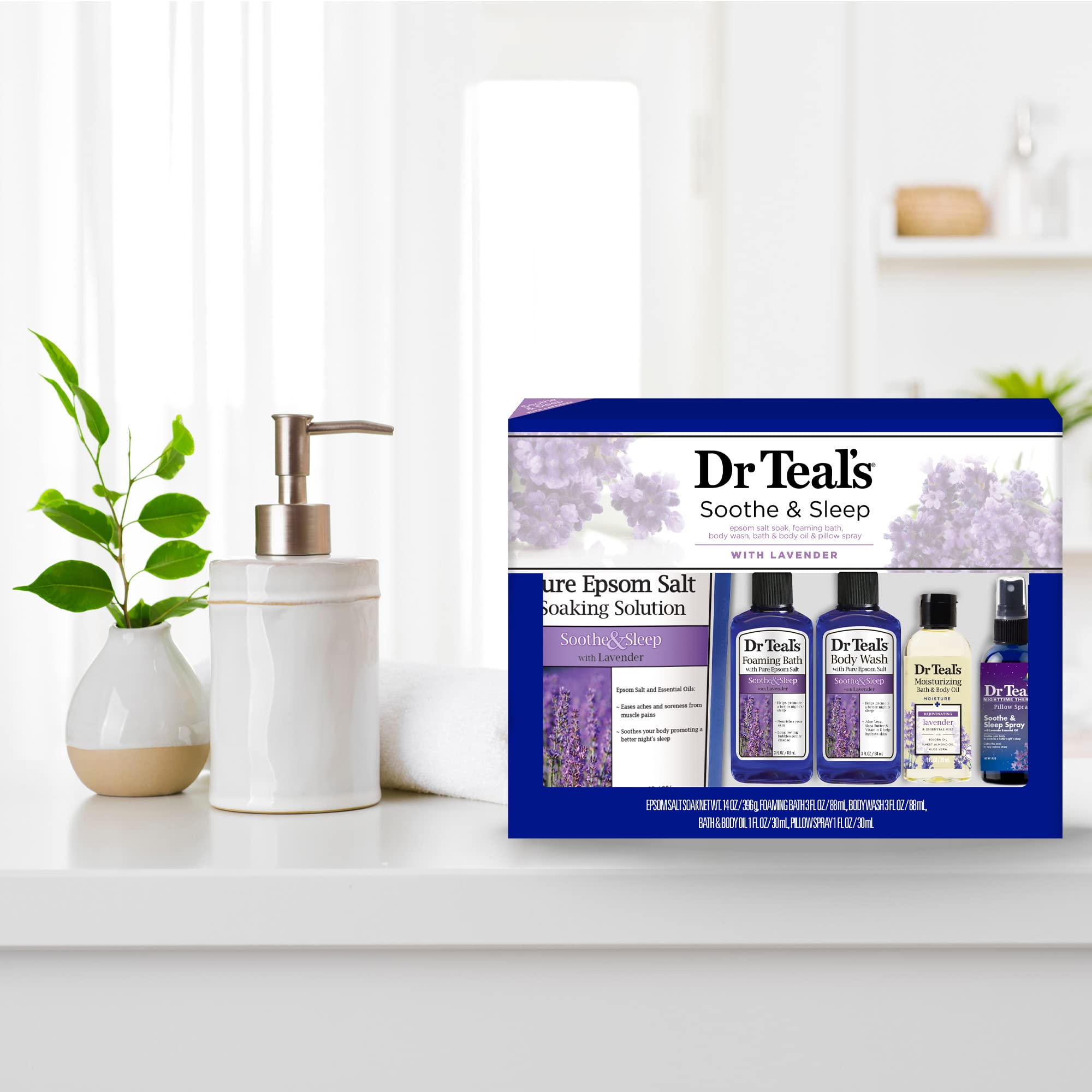 Dr Teal's Lavender Soothe Foaming Bath provides a soothing lavender soak.