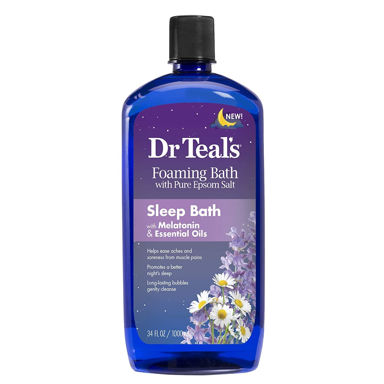 Dr Teal's Melatonin Sleep Bath bottle highlights lavender aroma that supports relaxation
