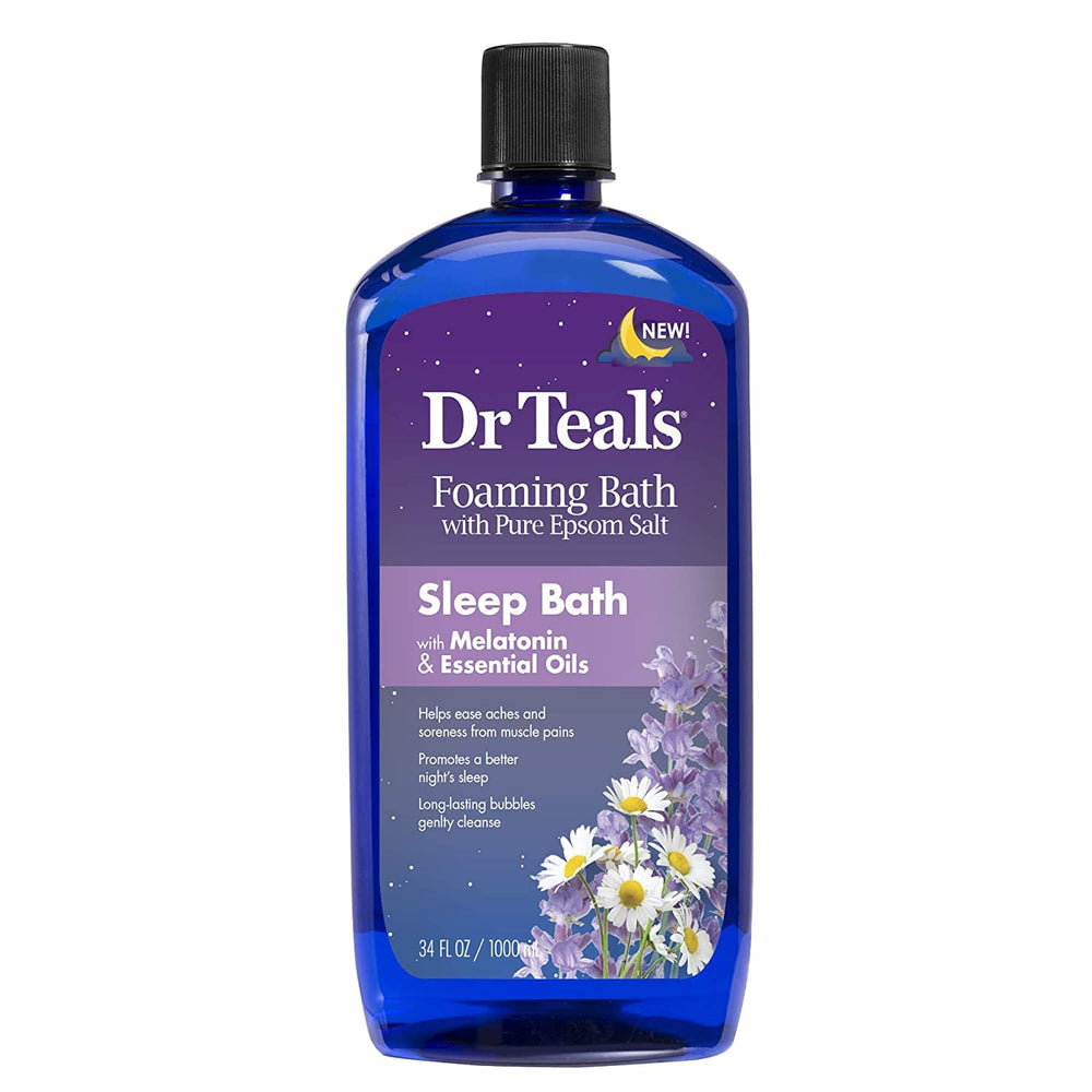 Dr Teal's Melatonin Sleep Bath bottle highlights lavender aroma that supports relaxation