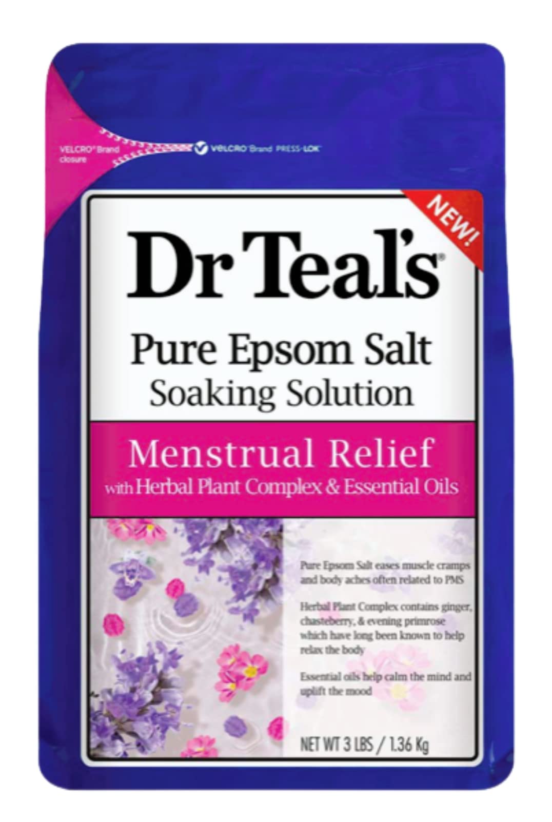 Dr Teal's Menstrual Relief bath salt pour calms mood and eases cramps