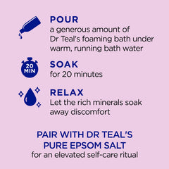 Dr Teal's Pure Epsom Salt crystals visible for skin-refreshing and muscle-relaxing soak.