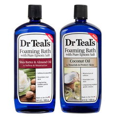 Dr Teal's Shea Butter & Almond Oil foaming bath bottle provides deep moisture for dry skin.