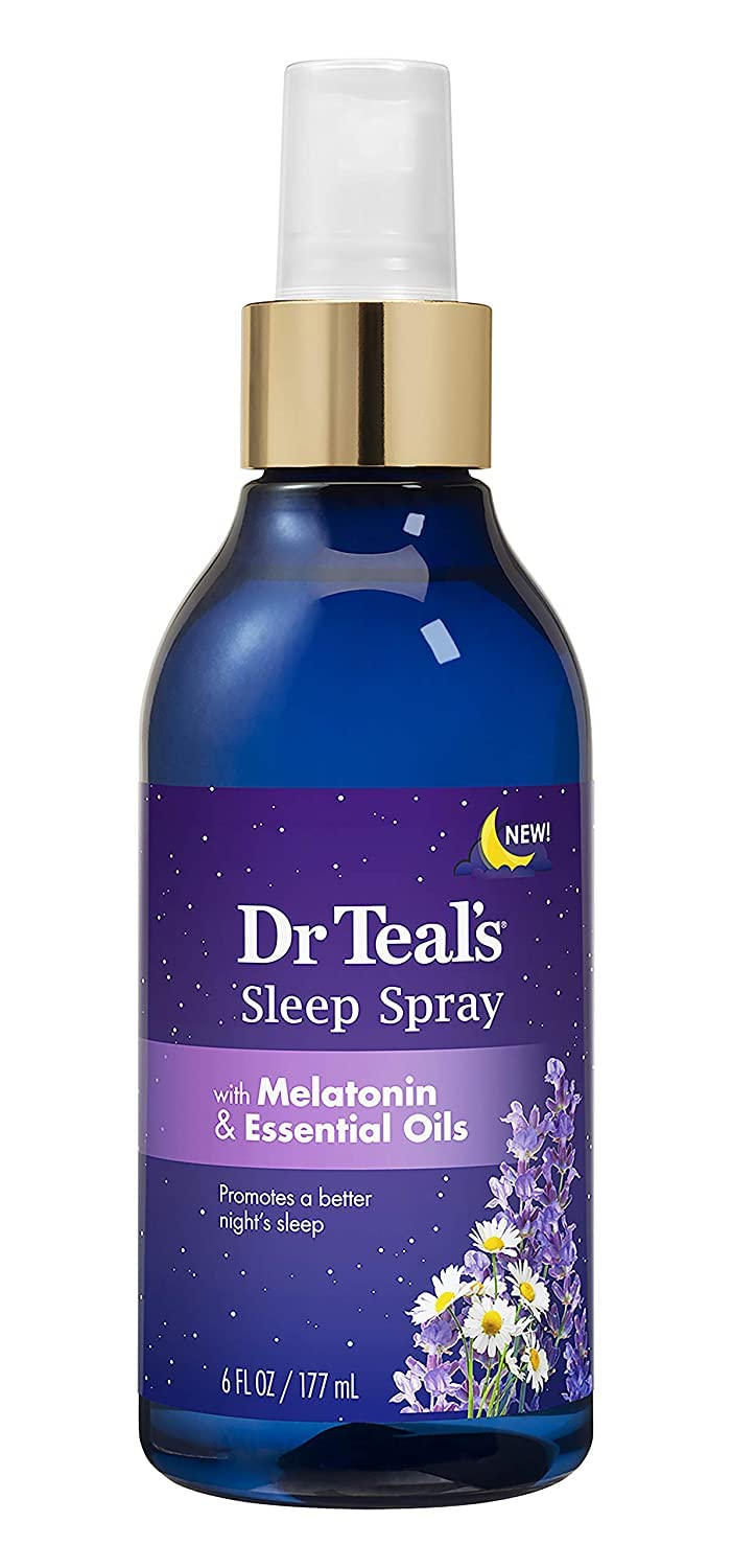 Dr Teal's Sleep Spray on pillow releases lavender aroma for calmer sleep
