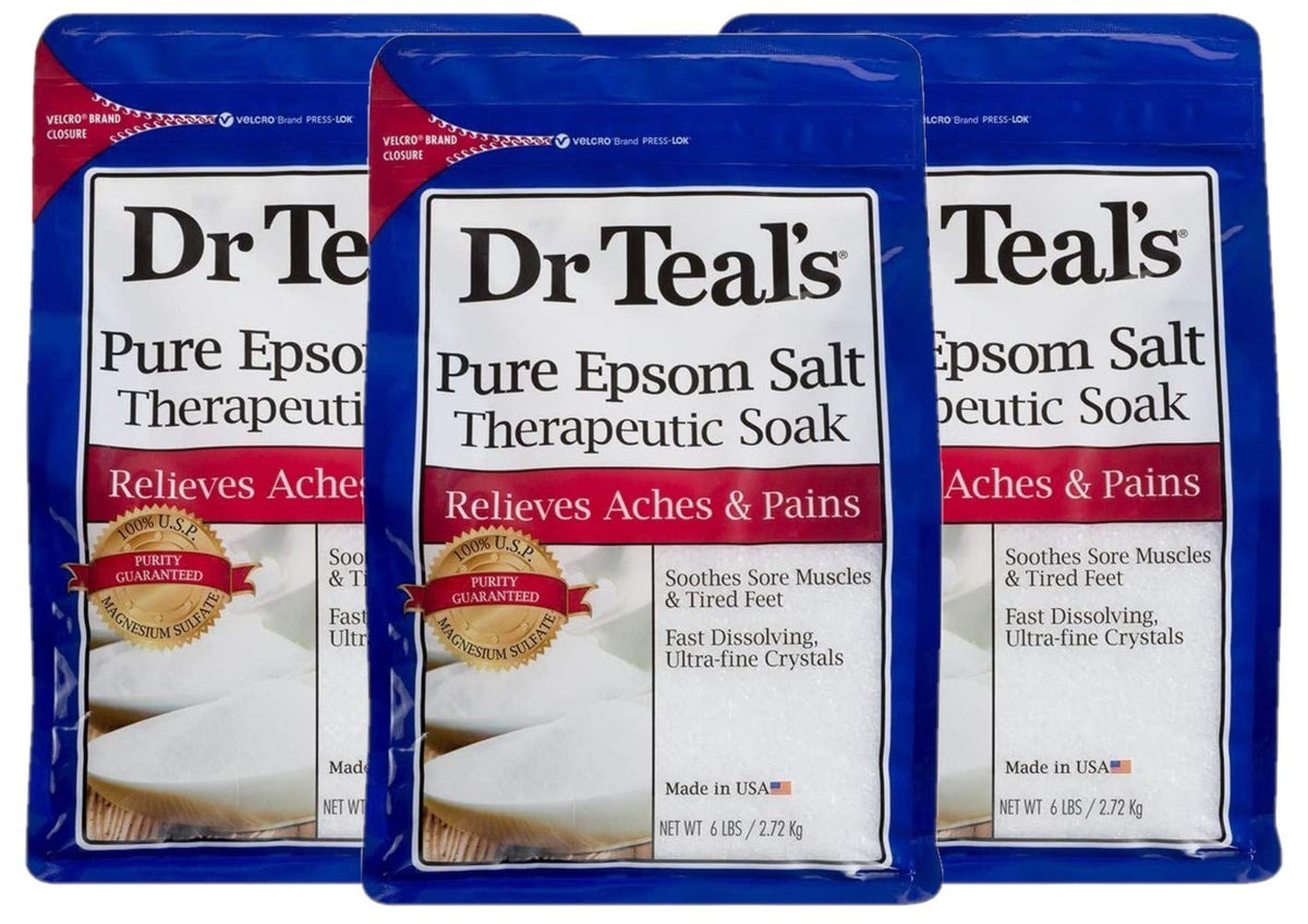 Dr Teal's Therapeutic Soak Gift Set, three 6-lb bags, ready for a soothing bath.