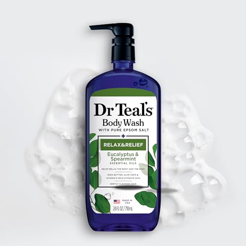 Dr Teal's twin-bottle display in bathroom shelf.