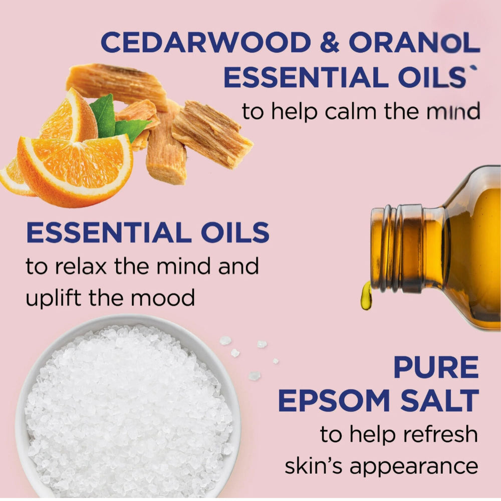Dr Teal's Warm Autumn Comfort close-up shows cedar and citrus notes.
