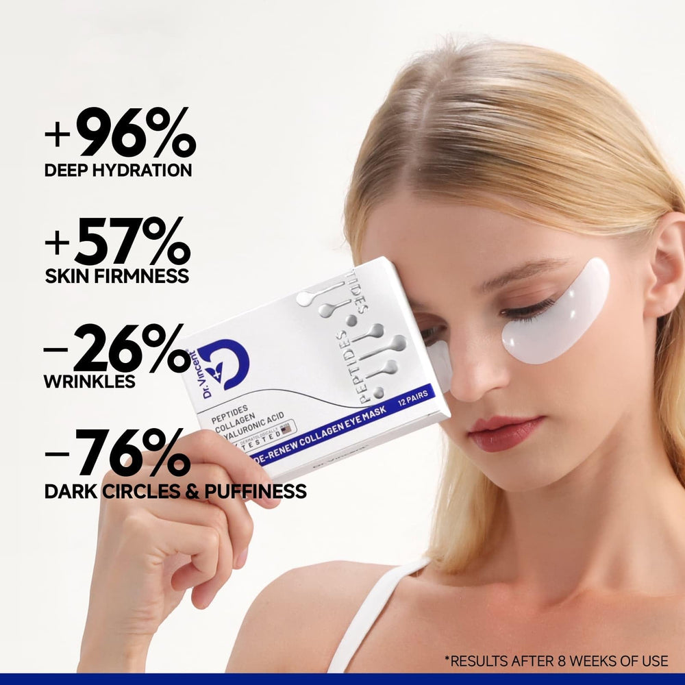 Dr Vincent peptide patches hydration-close-up emphasizes smooth, refreshed under-eye skin.