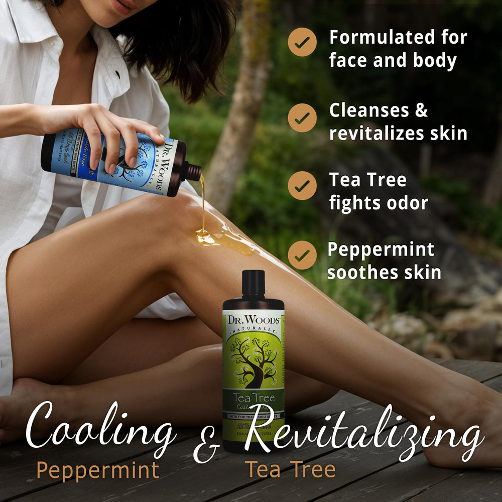 Dr. Woods Castile soap provides rich lather for a thorough cleanse