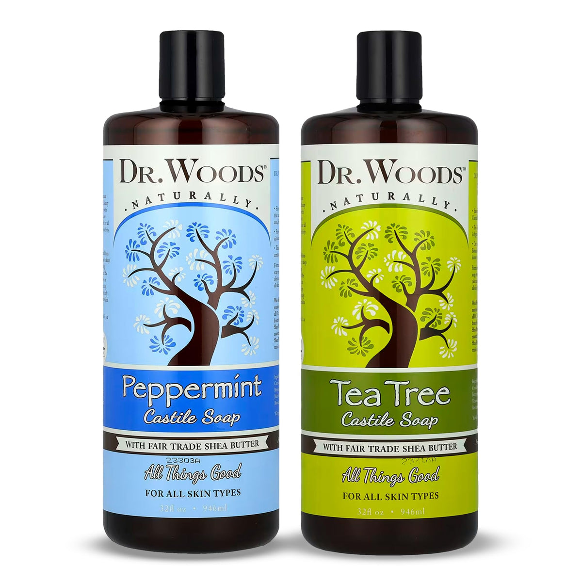 Dr. Woods Liquid Castile Soap bottle with tea tree and peppermint for refreshing cleanse