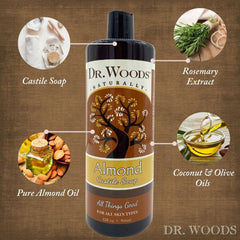 Dr. Woods Pure Almond Castile Soap nourishes skin with almond oil and vitamins.