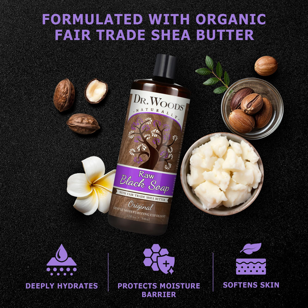 Dr. Woods Black Soap used on face and body for everyday cleansing