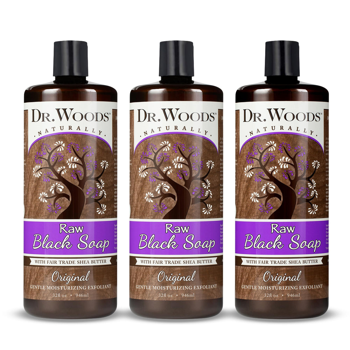 Dr. Woods Raw African Black Soap pours for rich cleansing lather