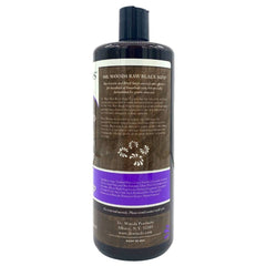 Dr. Woods Raw Liquid Black Soap thick-lather on a loofah demonstrates lasting exfoliating cleanse.
