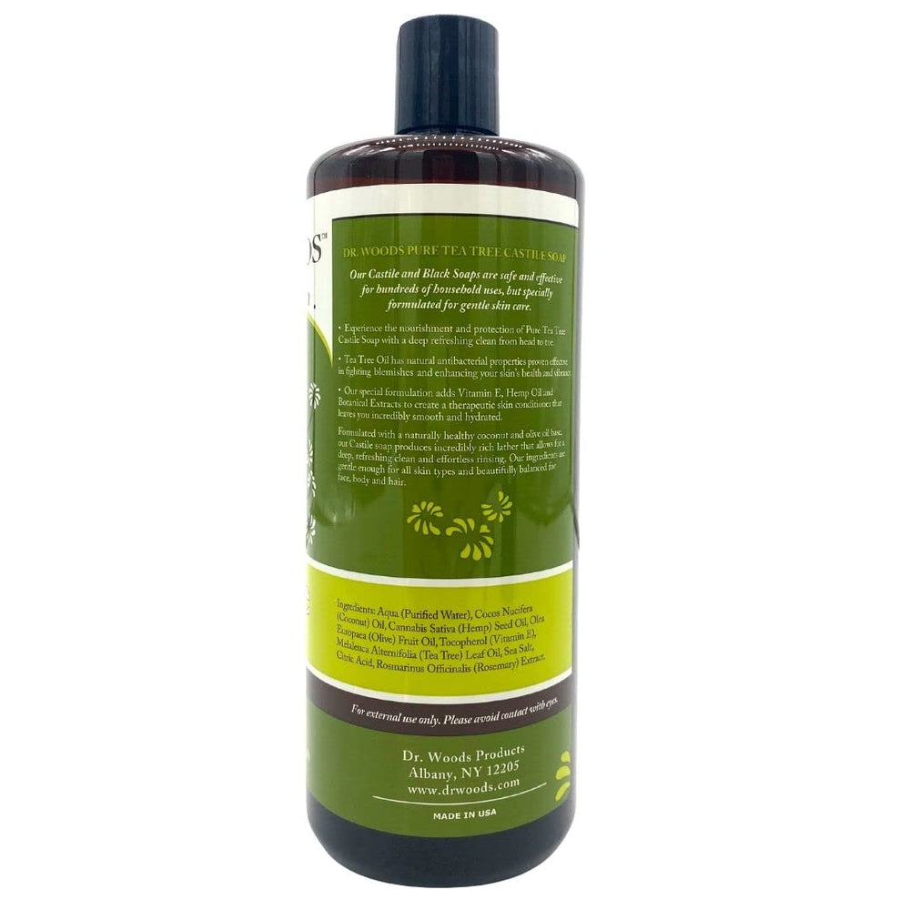 Dr. Woods tea tree Castile soap lather promotes refreshing skin cleanse.