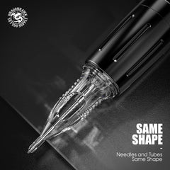 Dragonhawk Extreme needle tip indentation improves ink flow for crisp lines.