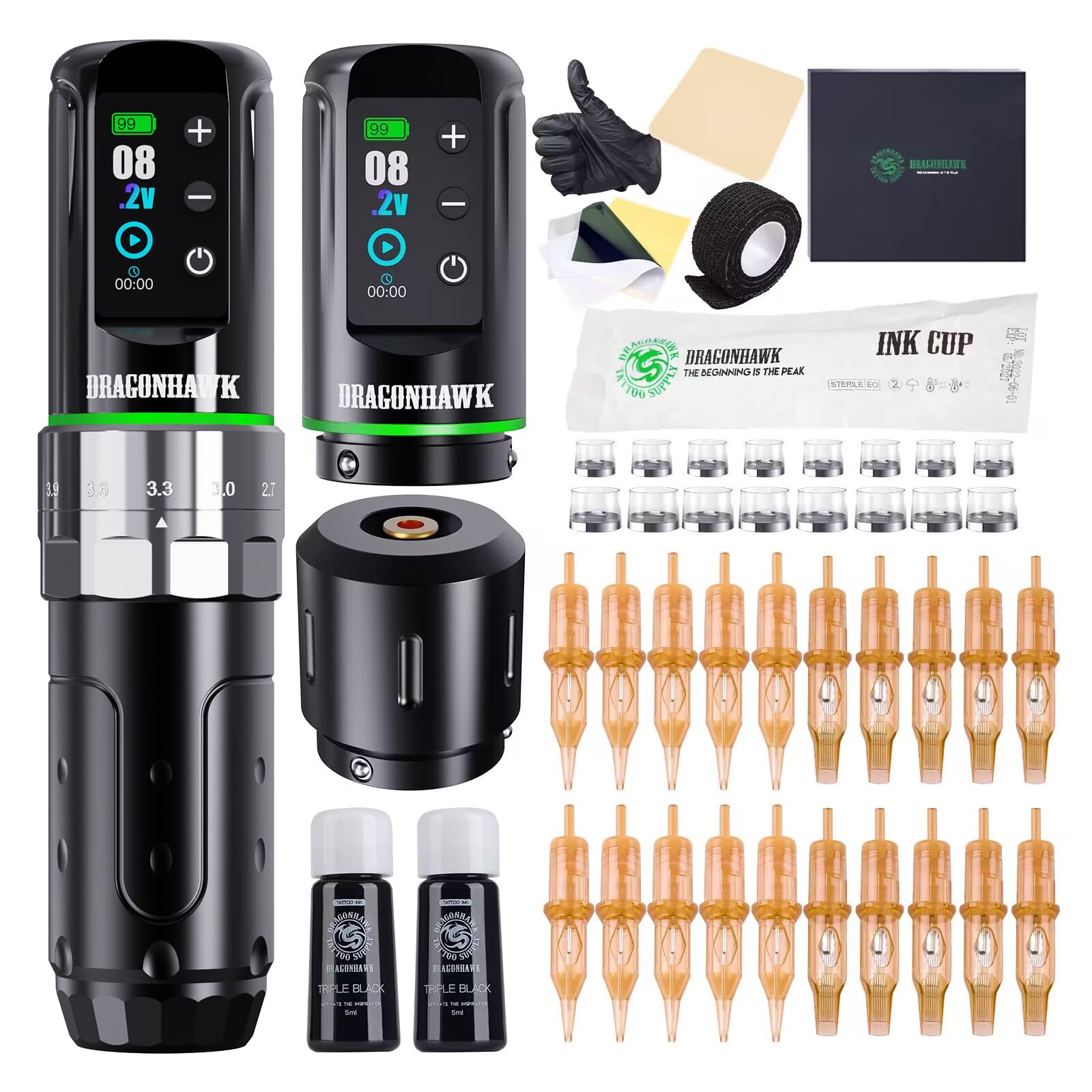 Dragonhawk L3 cordless tattoo pen with long battery life for uninterrupted sessions.