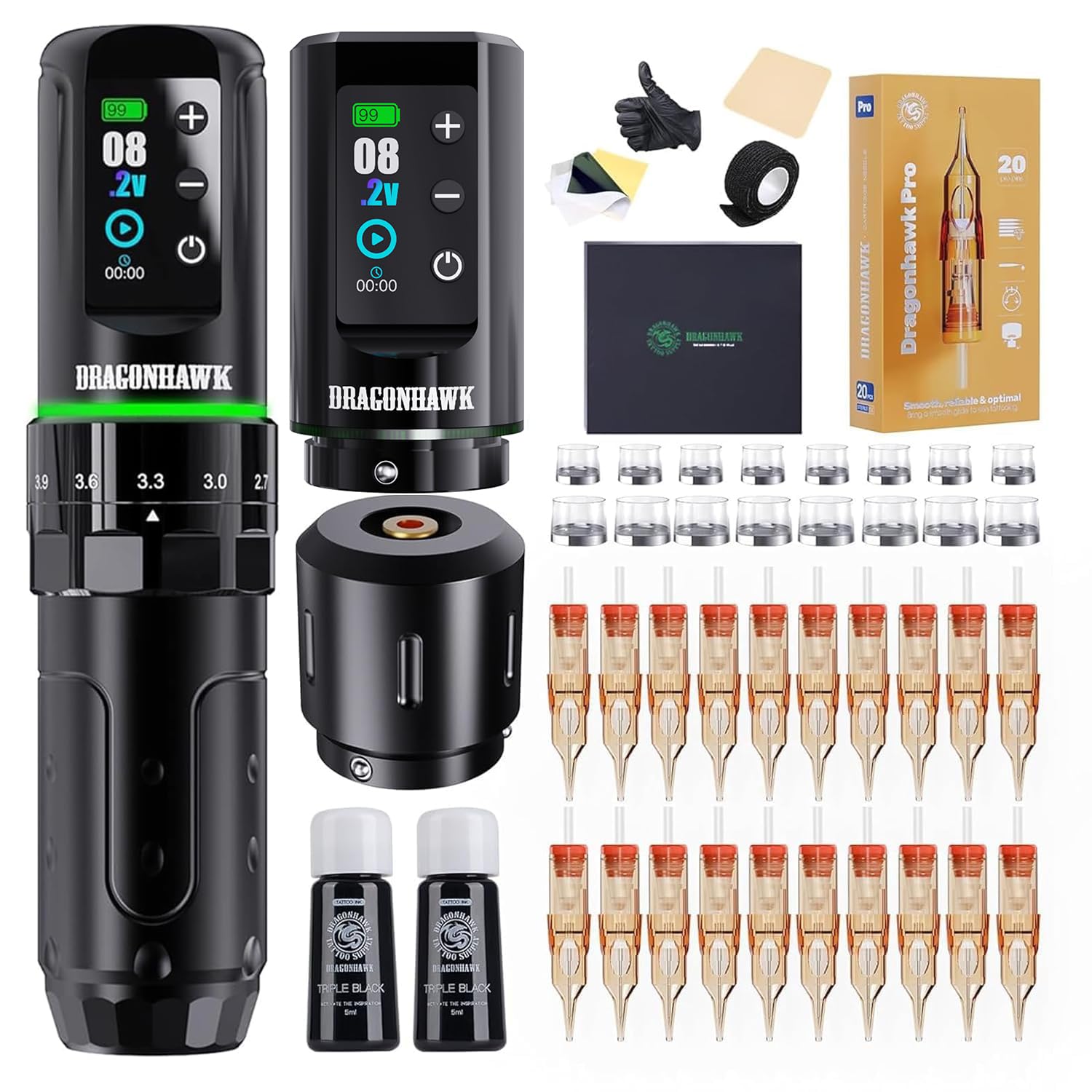 Dragonhawk L3 tattoo kit cordless design for flexible, portable sessions.