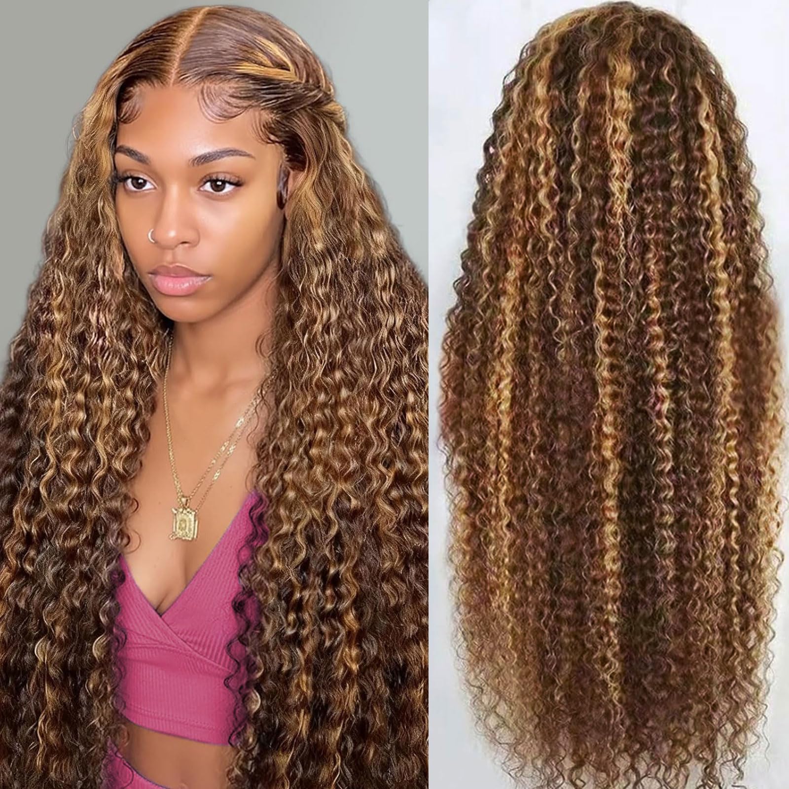 Draixil Honey Blonde 13x6 deep wave front view with natural HD lace for seamless parting.
