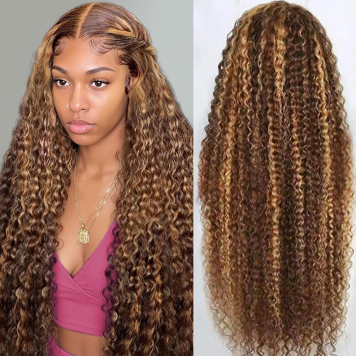 Draixil Honey Blonde 13x6 deep wave front view with natural HD lace for seamless parting.