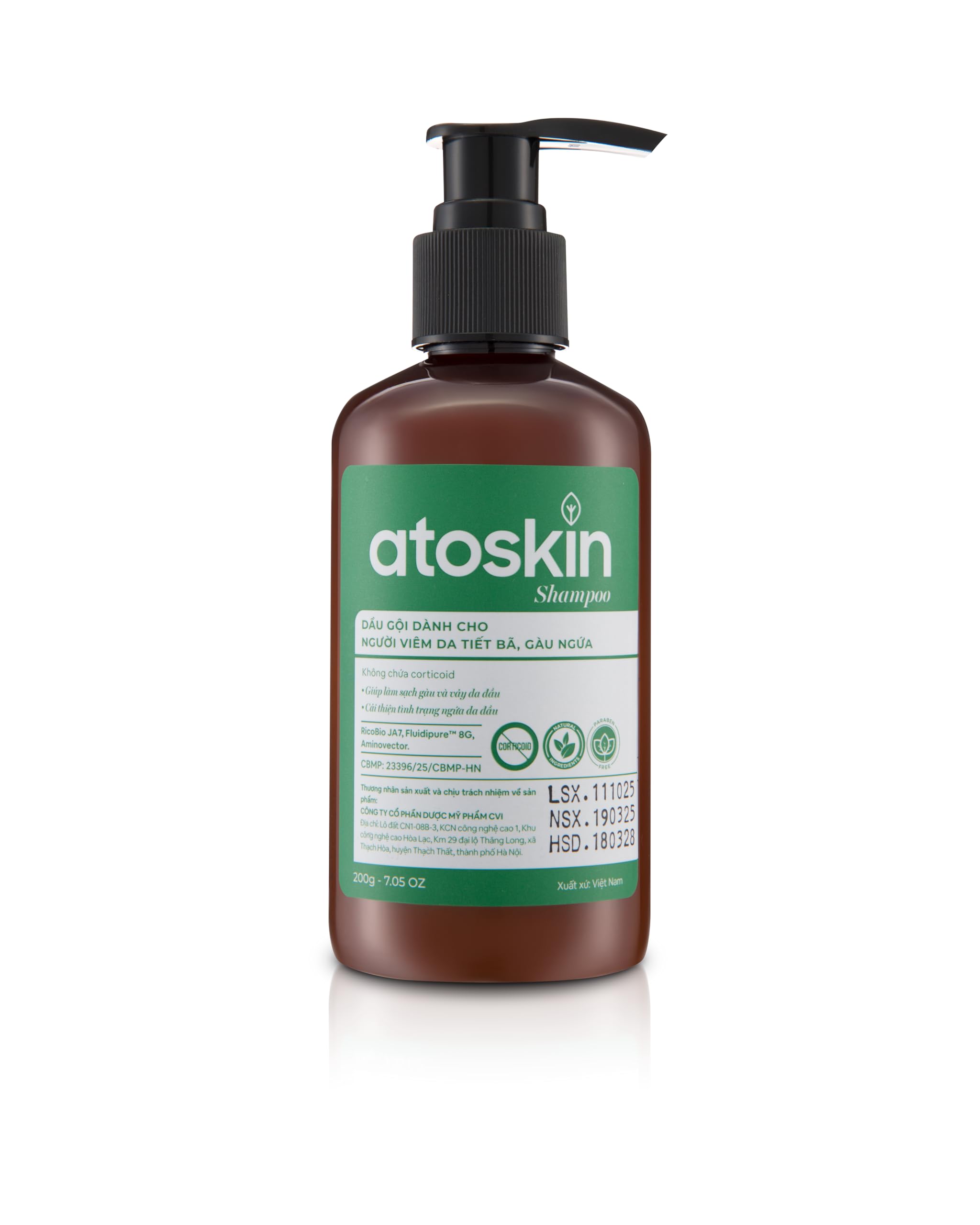 dr.atoskin Atoskin Shampoo bottle closeup highlights calming formula for seborrheic dermatitis.
