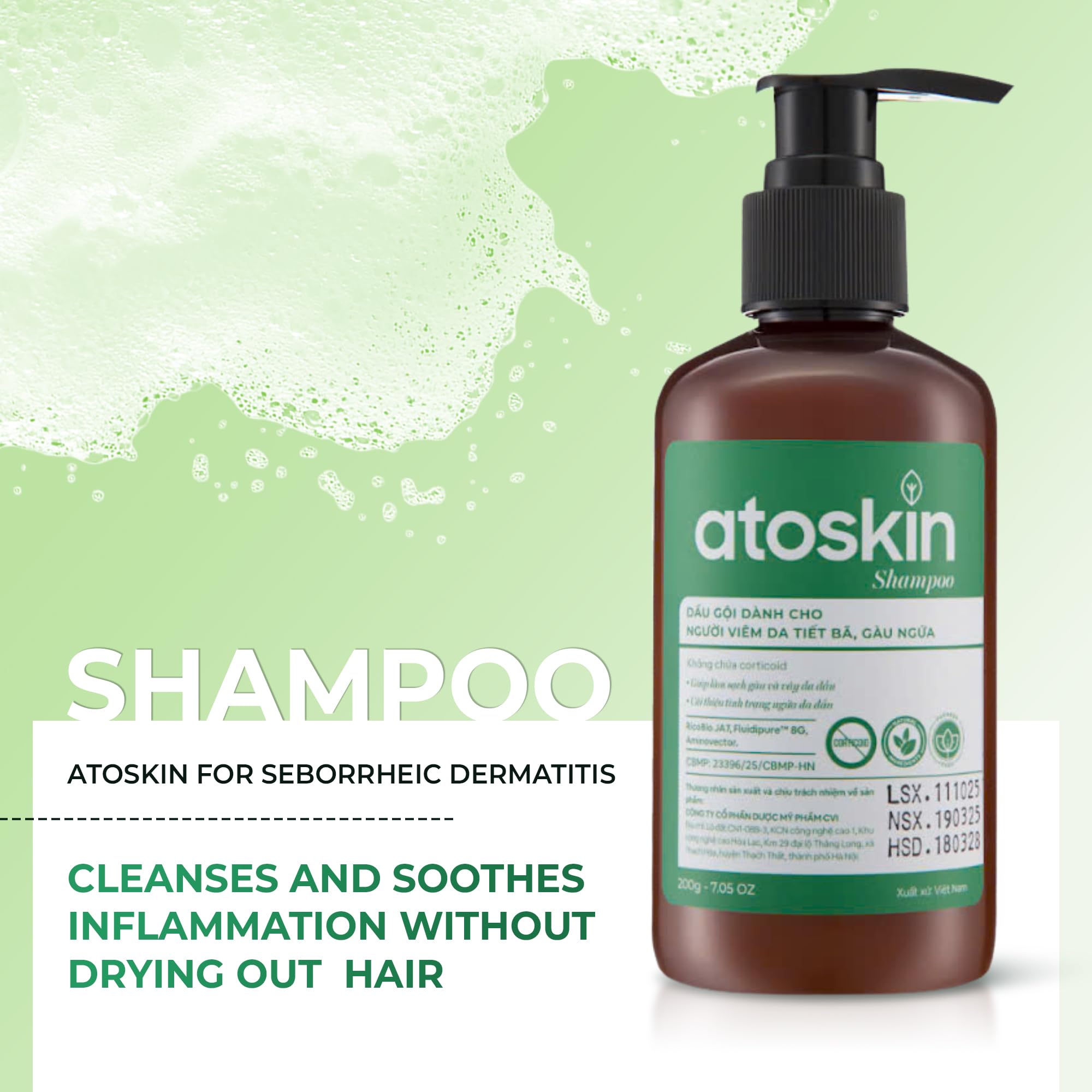 dr.atoskin Atoskin Shampoo bottle with plant-based herb blend visual.