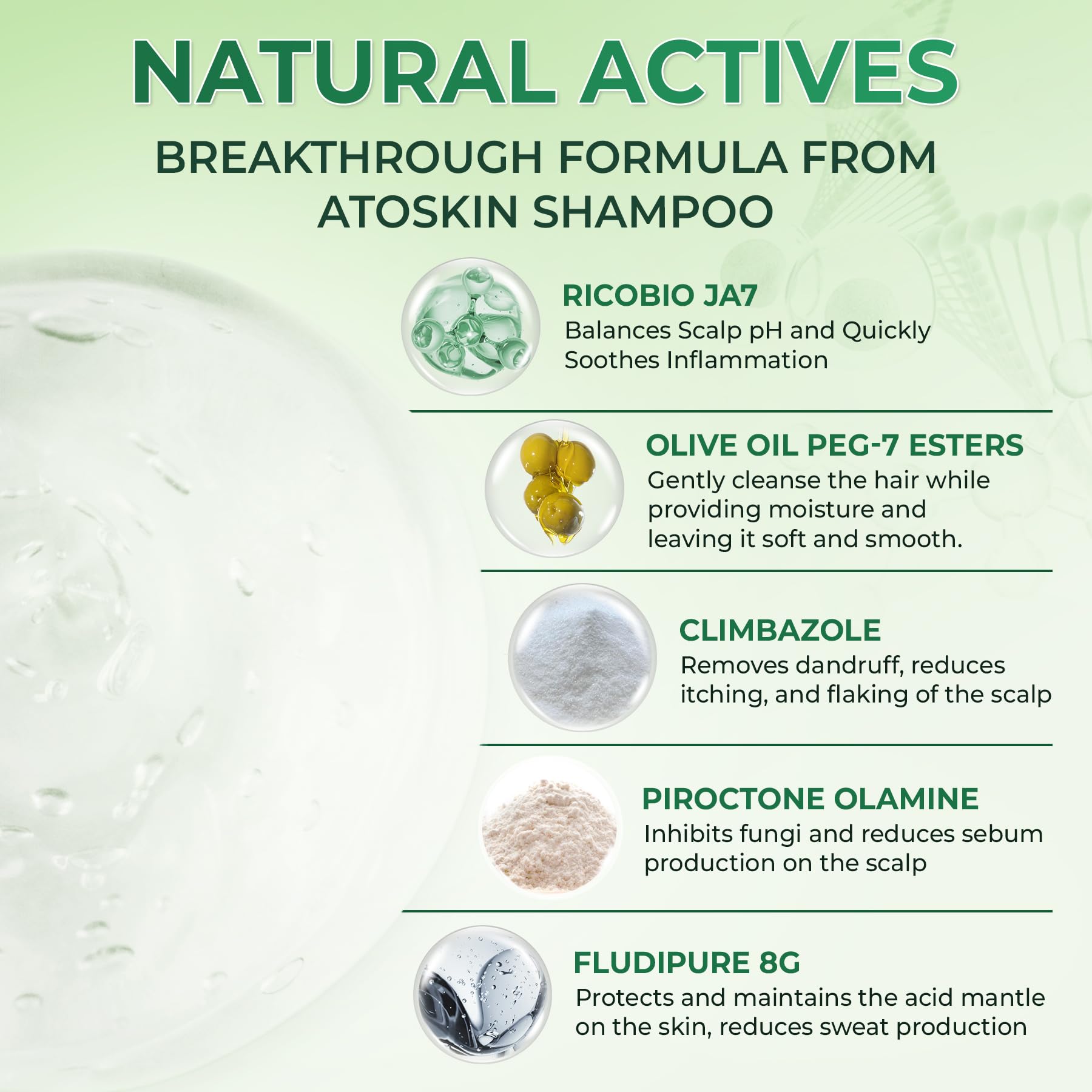 dr.atoskin Atoskin Shampoo bottle with ingredients list emphasizes climbazole and herbal actives.