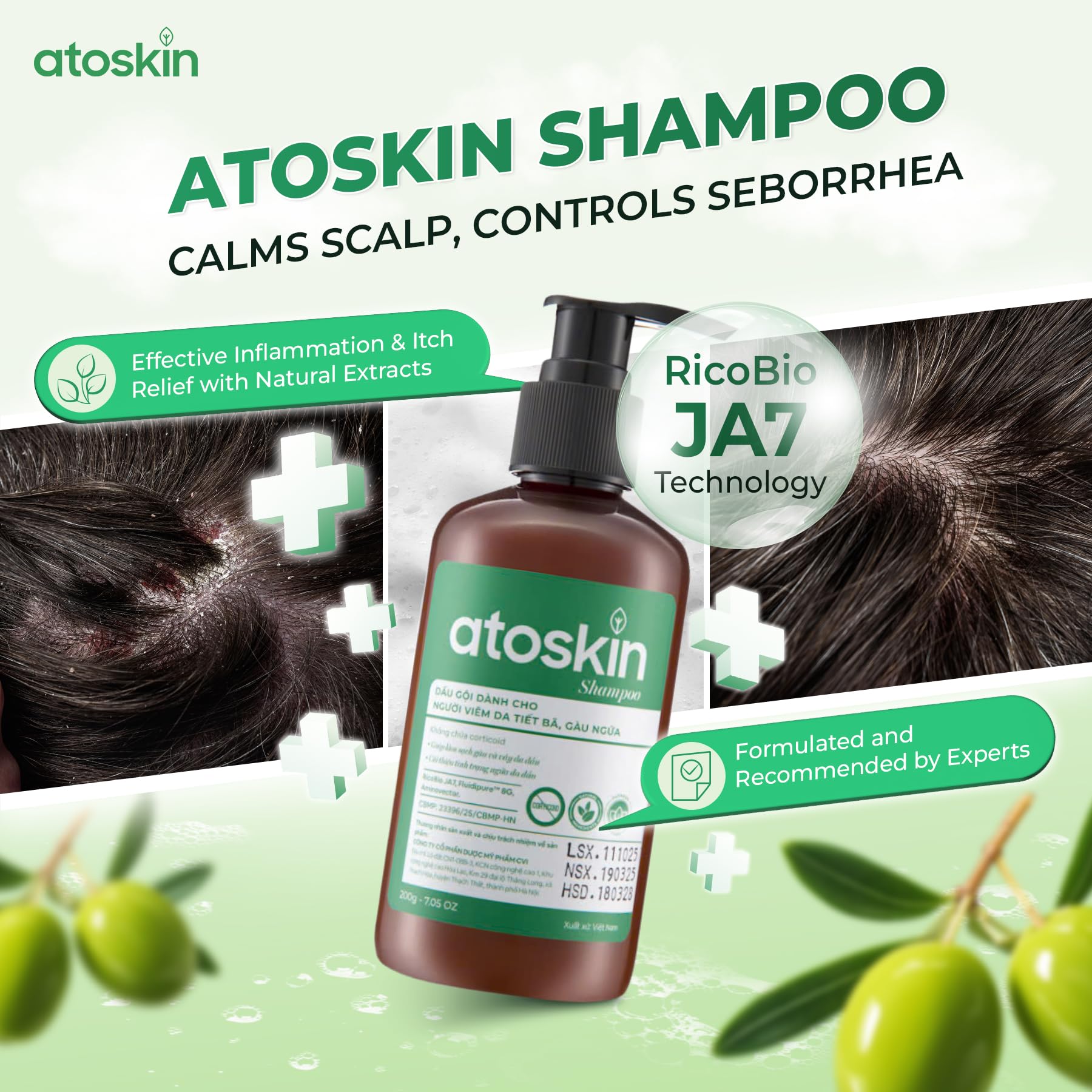 dr.atoskin Atoskin Shampoo lather on scalp demonstrates gentle cleansing suitable for daily use.
