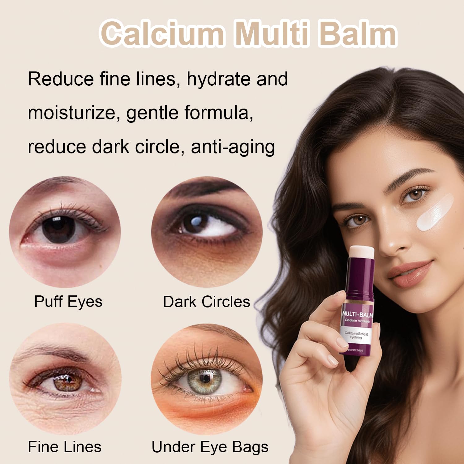DreamCatching Calcium Multi Balm Stick application close-up reveals smooth glide and precise facial care.