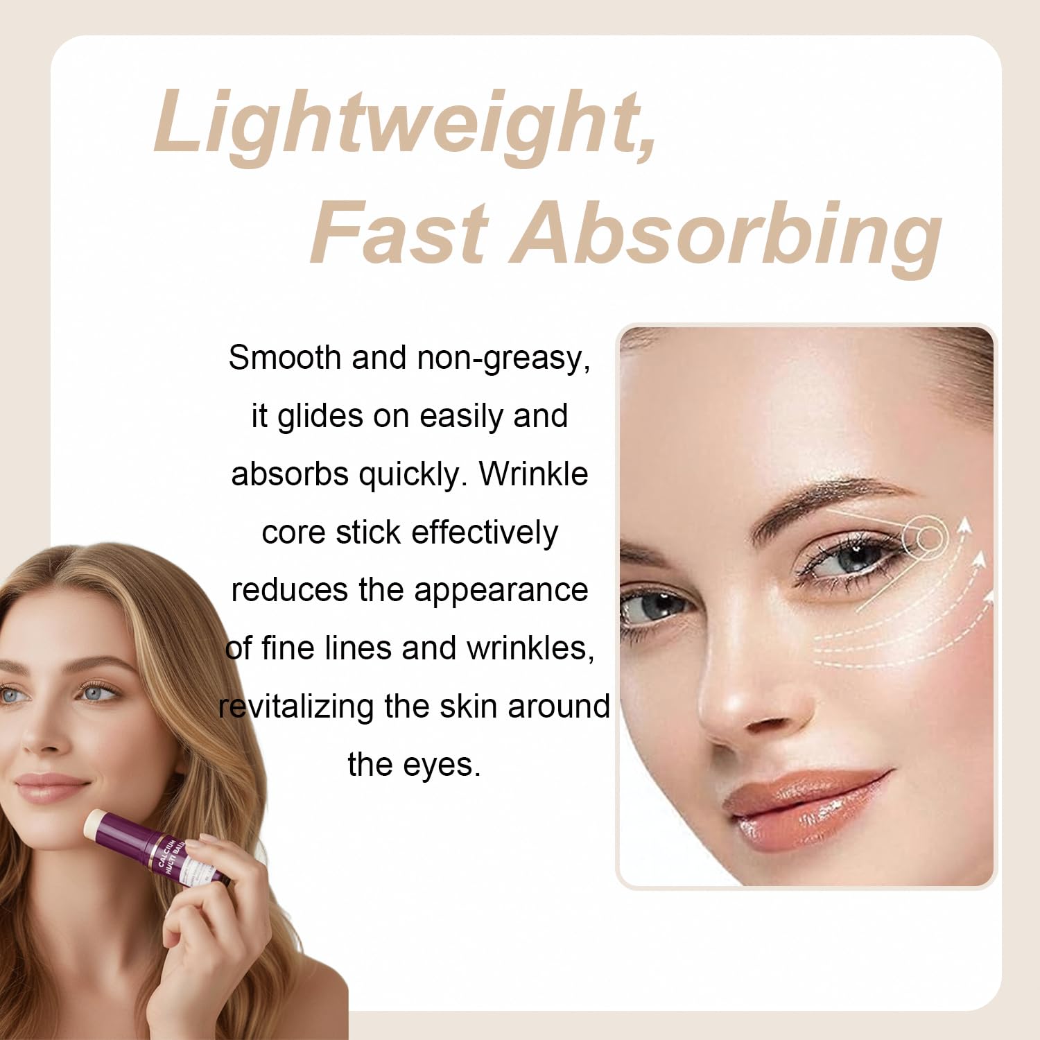 DreamCatching Calcium Multi Balm Stick applied to neck for subtle firming and moisture.