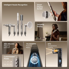 Dreame Dazzle smart display operation shows real-time temperature and speed.
