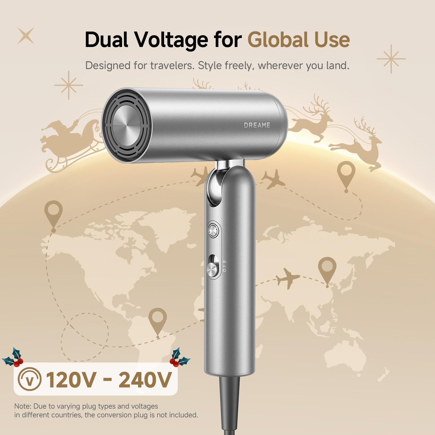 DREAME Pocket Pro dual voltage switch highlights global compatibility for worldwide styling.