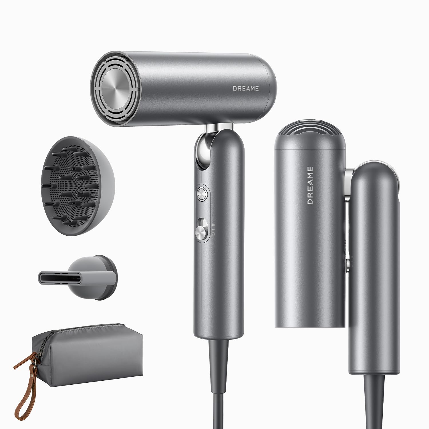 DREAME Pocket Pro hair dryer folded profile showcases ultra-compact travel-ready design for easy packing.
